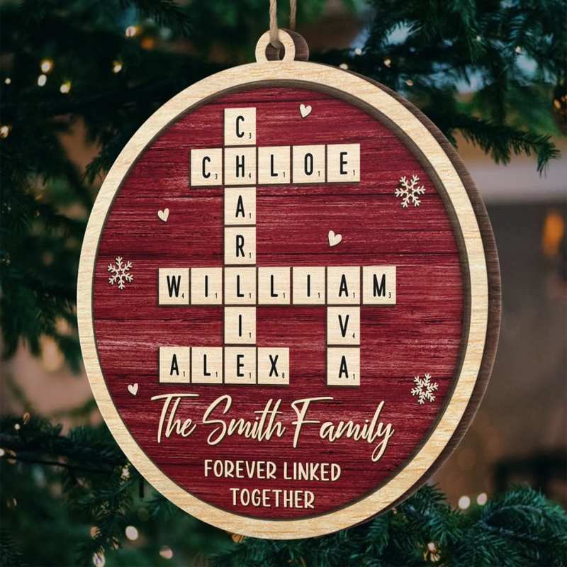 Custom Scrabble Wood Ornament - Personalized Christmas Birthday Gifts For Mom, Dad, Brother, Sister, Kids - Frosty Family Magic