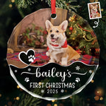 Custom Pet Photo First Christmas Gifts for Dog Lovers - Personalized Glass Ornament