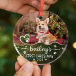 Custom Pet Photo First Christmas Gifts for Dog Lovers - Personalized Glass Ornament