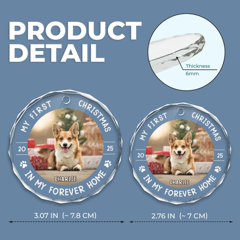 Custom Photo First Christmas Pet Glass Ornament - Personalized Christmas Birthday Gifts For Dog Lovers, Cat Lovers, Pet Dad And Mom, New Pet Ornament - Little Paws First Big Love