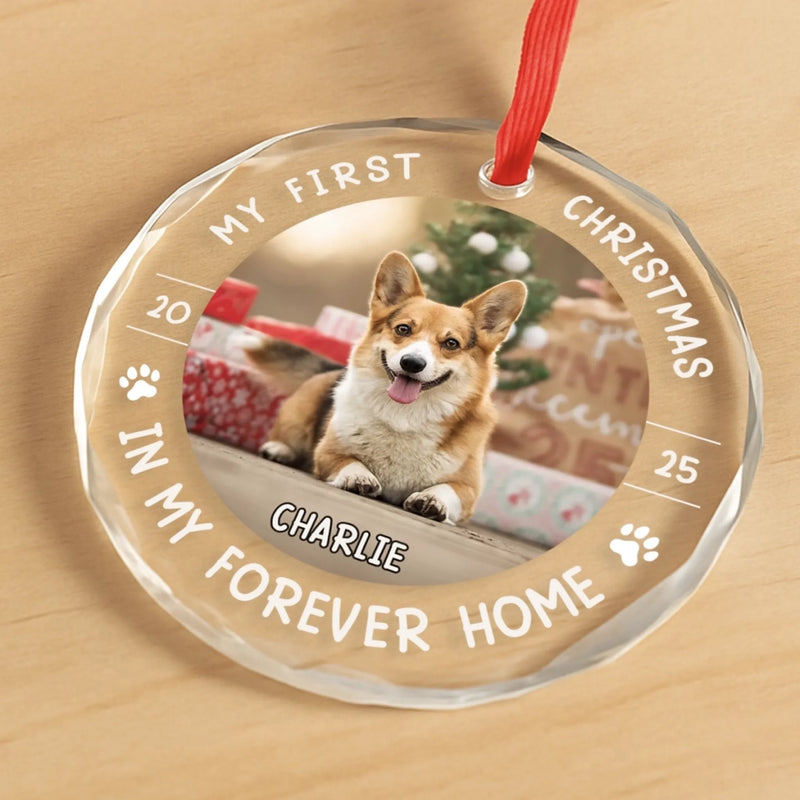 Custom Photo First Christmas Pet Glass Ornament - Personalized Christmas Birthday Gifts For Dog Lovers, Cat Lovers, Pet Dad And Mom, New Pet Ornament - Little Paws First Big Love