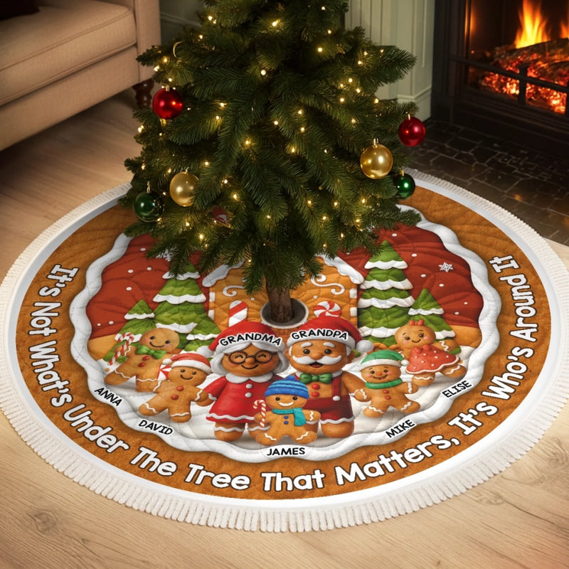 Custom Gingerbread Tree Skirt - Personalized Christmas Birthday Gifts For Grandma, Grandpa, Grandparents - Joy Shines In Every Hug