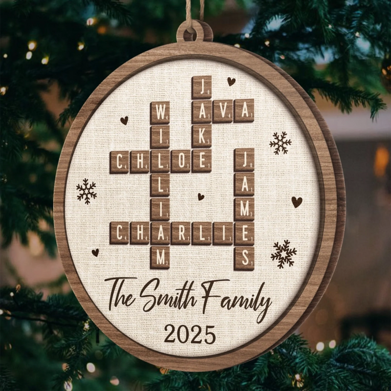 Custom Family Name Crossword Christmas Gifts - Personalized Ornament