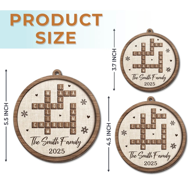 Custom Family Name Crossword Christmas Gifts - Personalized Ornament