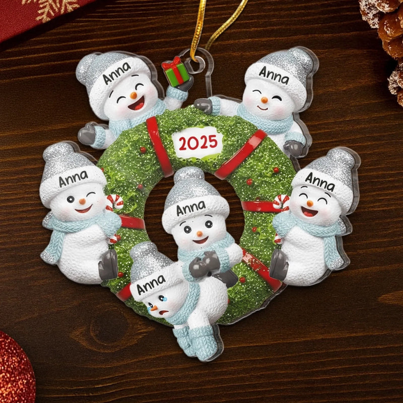 Custom Snowman Family Acrylic Ornament - Personalized Christmas Birthday Gifts For Family, Mom, Dad, Brother, Sister, Kids - Our Frosty Little Family