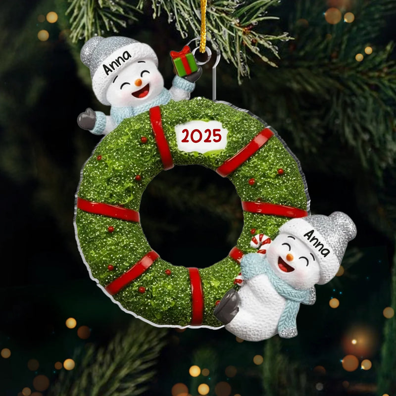 Custom Snowman Family Acrylic Ornament - Personalized Christmas Birthday Gifts For Family, Mom, Dad, Brother, Sister, Kids - Our Frosty Little Family