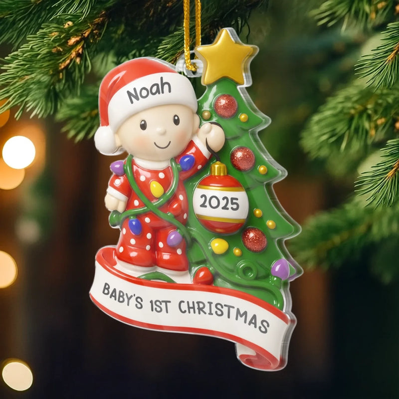 Custom First Christmas Acrylic Ornament - Personalized Christmas Baby Shower, Gender Reveal Gifts For New Moms, New Dads, New Parents - Tiny Snowflake Big Miracle