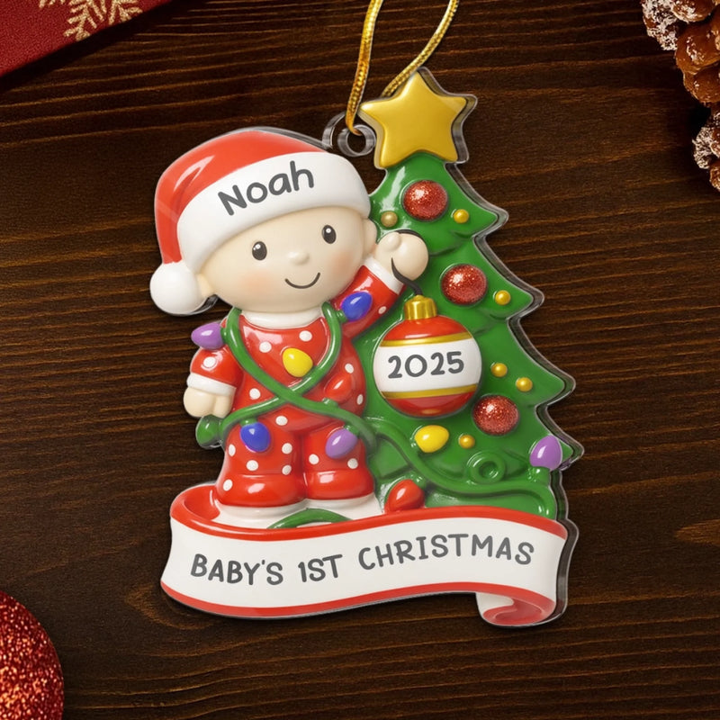 Custom First Christmas Acrylic Ornament - Personalized Christmas Baby Shower, Gender Reveal Gifts For New Moms, New Dads, New Parents - Tiny Snowflake Big Miracle