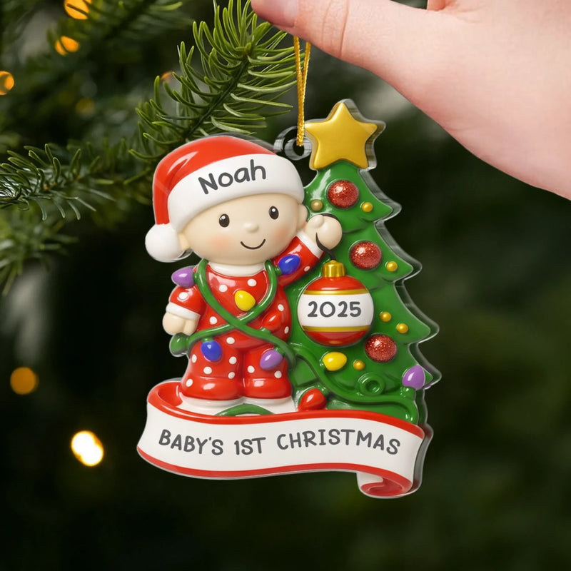 Custom First Christmas Acrylic Ornament - Personalized Christmas Baby Shower, Gender Reveal Gifts For New Moms, New Dads, New Parents - Tiny Snowflake Big Miracle