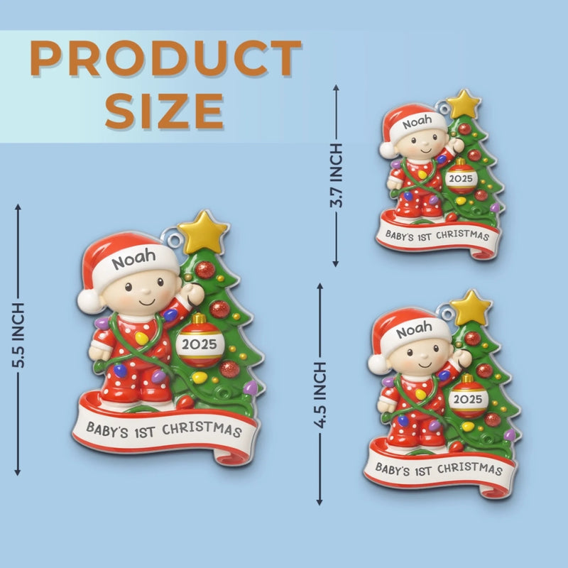 Custom First Christmas Acrylic Ornament - Personalized Christmas Baby Shower, Gender Reveal Gifts For New Moms, New Dads, New Parents - Tiny Snowflake Big Miracle
