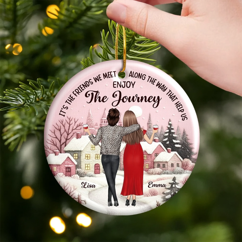 Custom Ceramic Ornament - Personalized Best Friend Christmas Birthday Gifts For Women, Besties, Sisters, BFF - Laughing All The Way Together