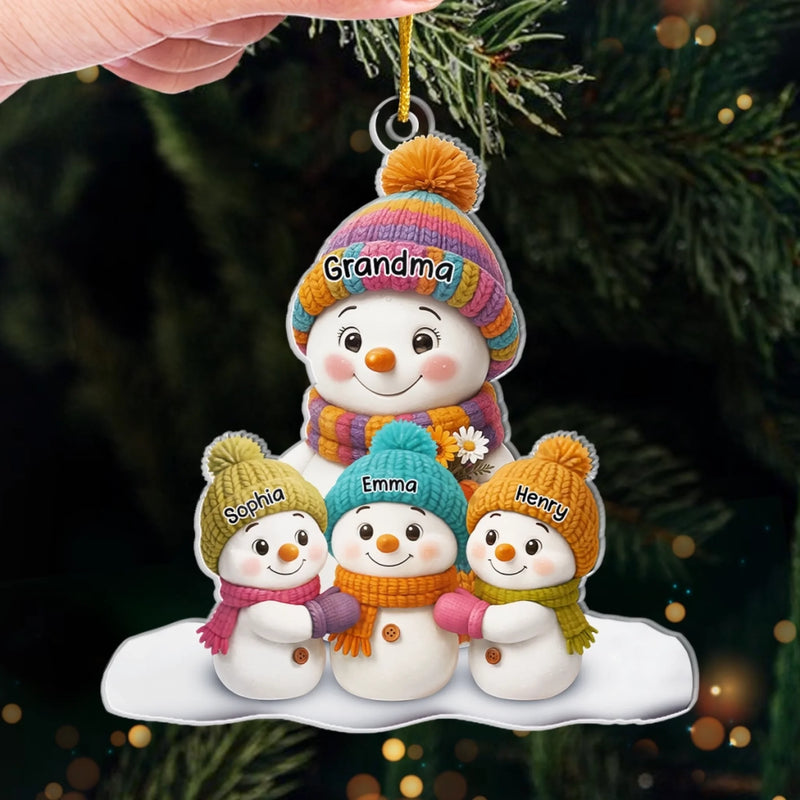 Custom Snowman Acrylic Ornament - Personalized Christmas Birthday Gifts For Mom, Grandma - Joy Found In Family