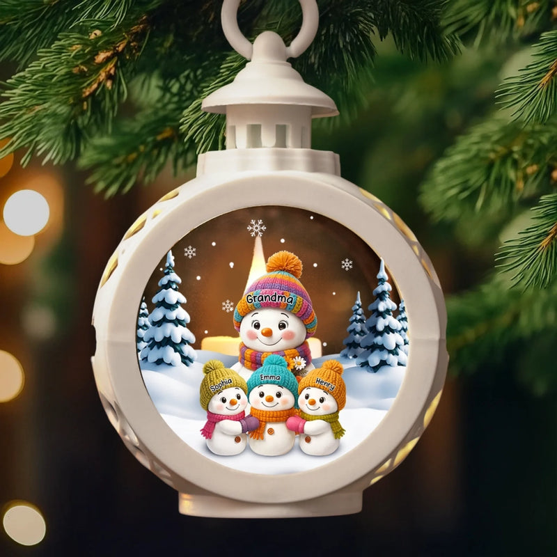 Custom Snowman Candlelight Lantern Ornament - Personalized Christmas Birthday Gifts For Mom, Grandma - Snowy Days Warm Hugs