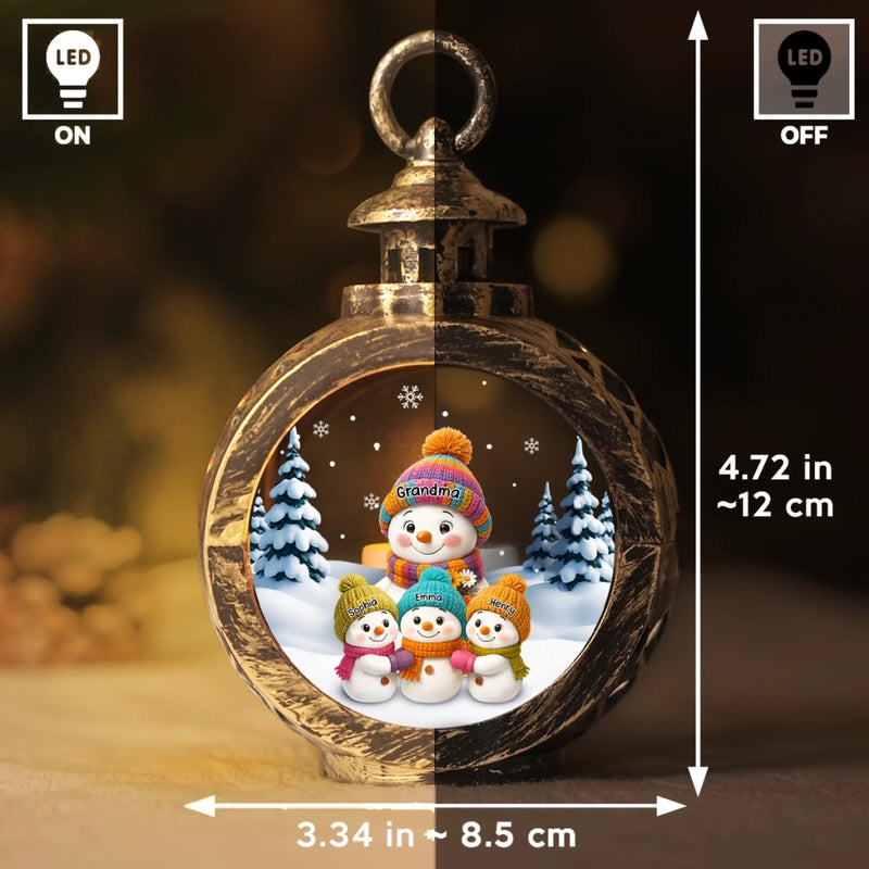 Custom Snowman Candlelight Lantern Ornament - Personalized Christmas Birthday Gifts For Mom, Grandma - Snowy Days Warm Hugs