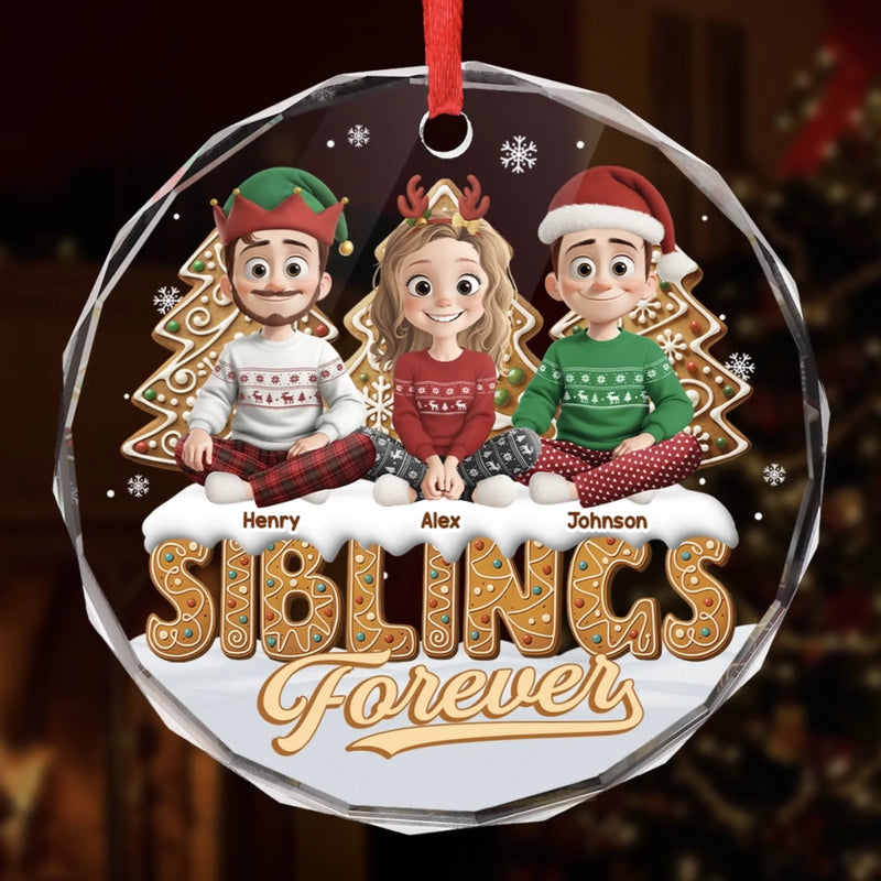 Custom Circle Glass Ornament - Personalized Christmas Birthday Gifts For Brother, Sister - Linked By Love