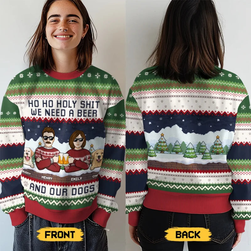 We Need A Beer And Our Cats - Dog & Cat Personalized Custom Ugly Sweatshirt - Unisex Wool Jumper - Christmas Gift For Husband Wife, Pet Owners, Pet Lovers