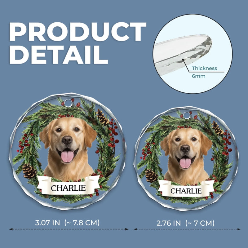 Custom Photo Circle Glass Ornament - Personalized Pet Christmas Memorial Sympathy Gifts For Dogs, Cats - Forever Loved Never Forgotten