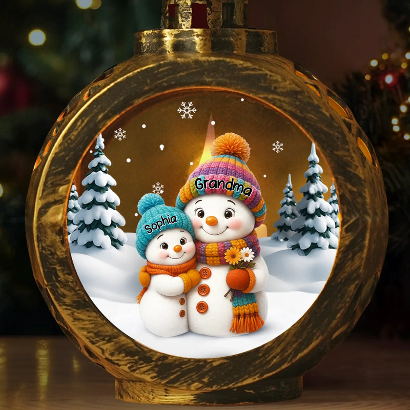 Custom Snowman Candlelight Lantern Ornament - Personalized Christmas Birthday Gifts For Mom, Grandma - Snowy Days Warm Hugs