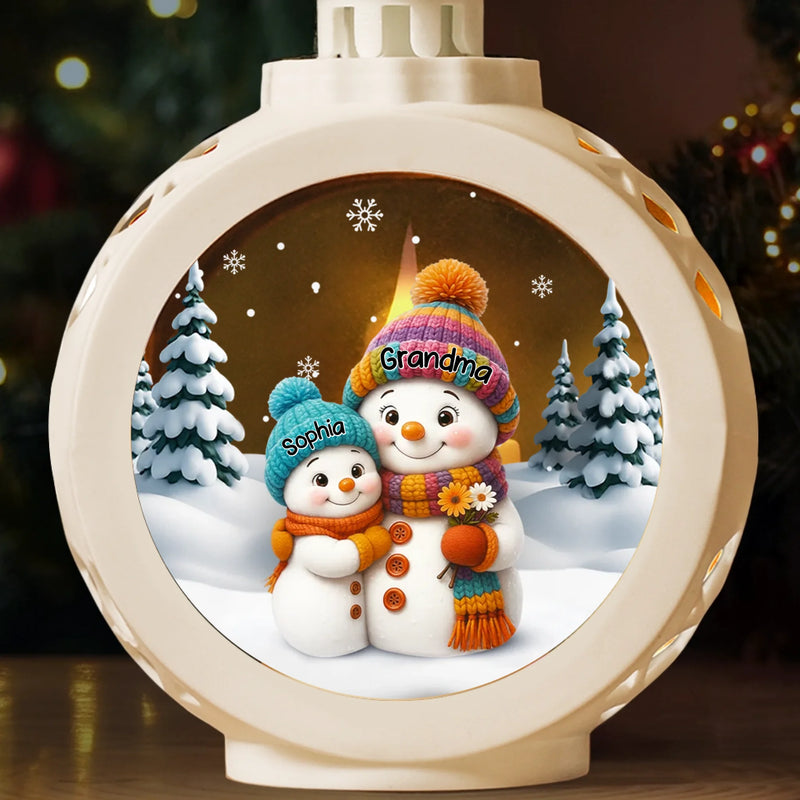 Custom Snowman Candlelight Lantern Ornament - Personalized Christmas Birthday Gifts For Mom, Grandma - Snowy Days Warm Hugs
