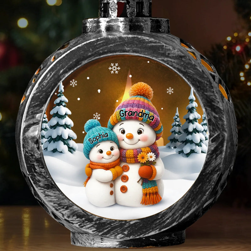 Custom Snowman Candlelight Lantern Ornament - Personalized Christmas Birthday Gifts For Mom, Grandma - Snowy Days Warm Hugs