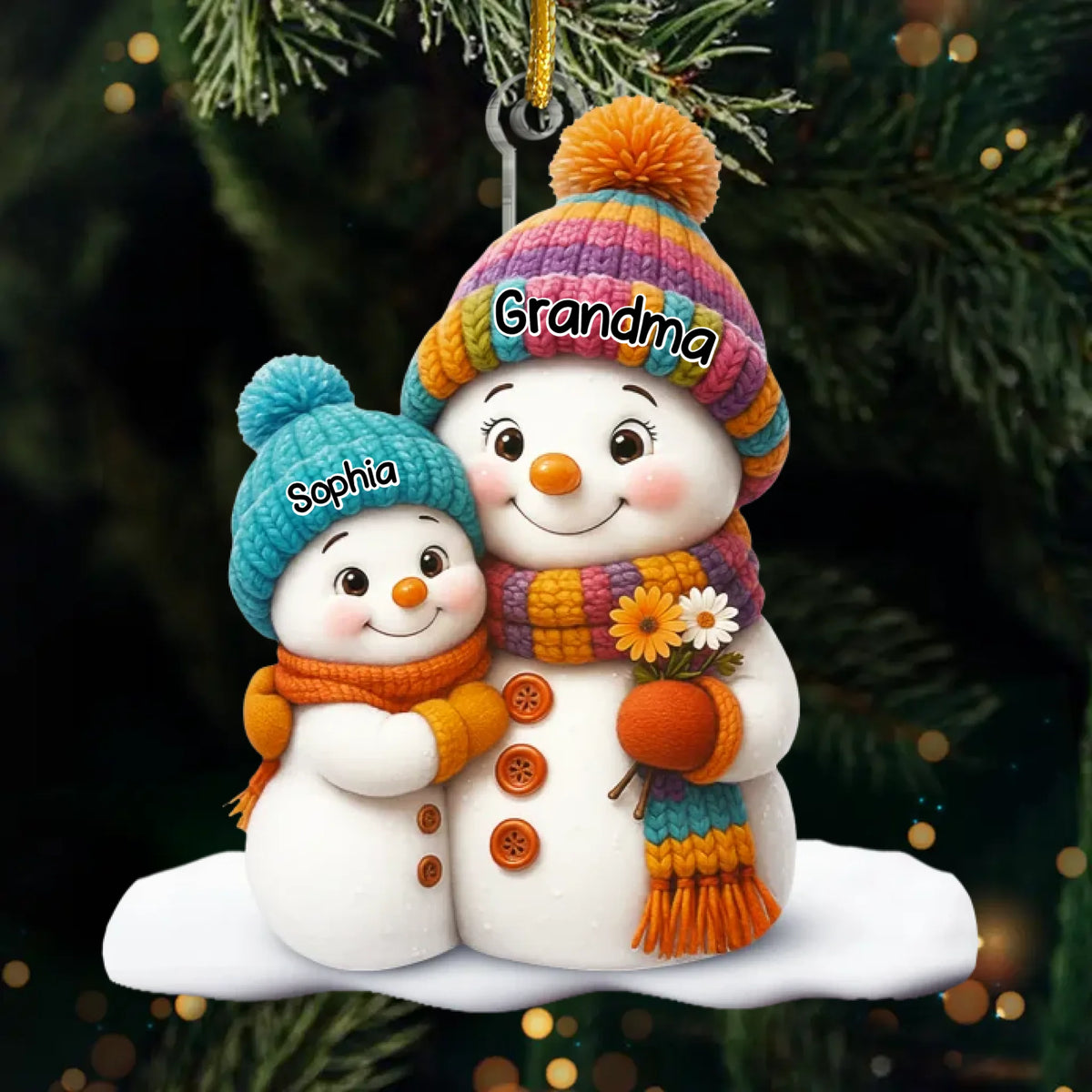 Custom Snowman Acrylic Ornament - Personalized Christmas Birthday Gifts For Mom, Grandma - Joy Found In Family