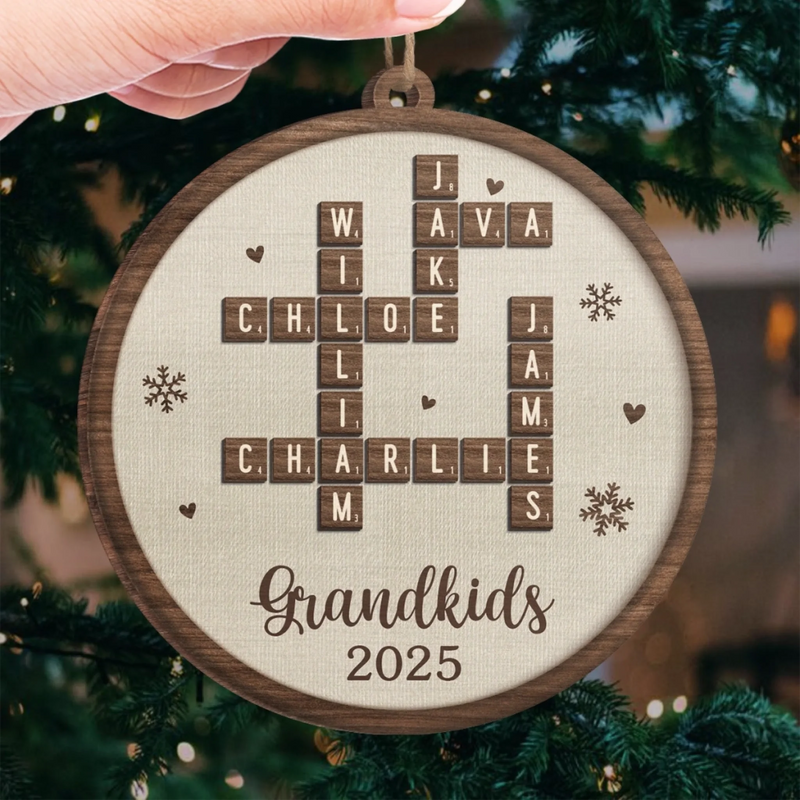 Custom Scrabble Wood Ornament - Personalized Christmas Birthday Gifts For Mom, Dad, Brother, Sister, Kids - Warm Hearts Merry Moments