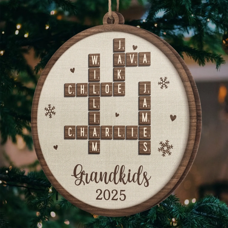 Custom Scrabble Wood Ornament - Personalized Christmas Birthday Gifts For Mom, Dad, Brother, Sister, Kids - Warm Hearts Merry Moments