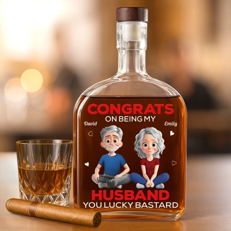 Custom Whiskey Bottle - Personalized Anniversary Wedding Gifts For Husband And Wife, Him And Her, Wine, Bourbon, Whiskey Lovers - Cheers To My Favorite Headache