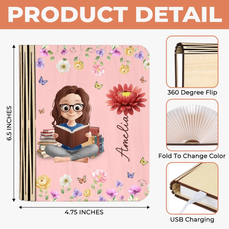 Custom Foldable LED Magic Book Lamp - Personalized Christmas Bookish Gifts For Book Lovers, Bookworms, Readers - Books Light My World