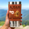 Custom Printed Leather Tumbler - Personalized Birthday Gifts For Dog Lovers, Dog Dad And Mom - Happiness Is A Wag