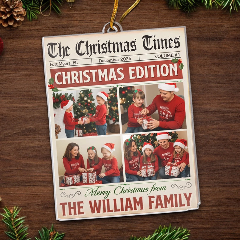 Custom Photo Acrylic Ornament - Personalized Christmas Birthday Gifts For Mom, Dad, Brother, Sister, Kids - Extra, Extra, Love’s The Headline This Year