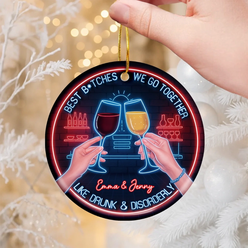 Custom Ceramic Ornament - Personalized Best Friend Christmas Birthday Gifts For Women, Besties, Sisters, BFF - Sparkles Shine Brighter With You