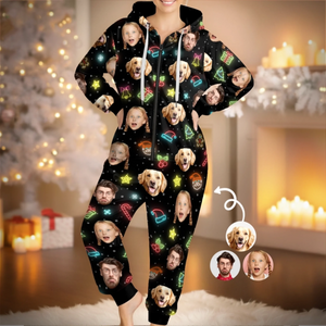 Custom Photo Adult Onesie - Personalized Christmas Birthday Gifts For Family, Dog Cat Lovers - Jingle All The Way To Therapy