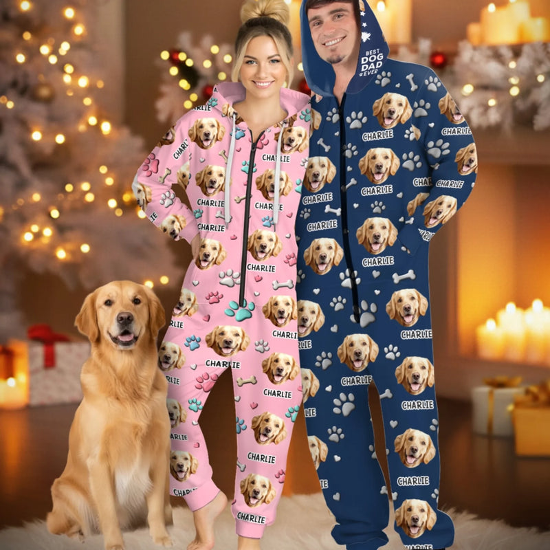 Custom Photo Adult Onesie - Personalized Christmas Birthday Gifts For Dog Cat Lovers, Dog Dad And Mom, Cat Owners - Me And My Dog, The Real Couple Goals