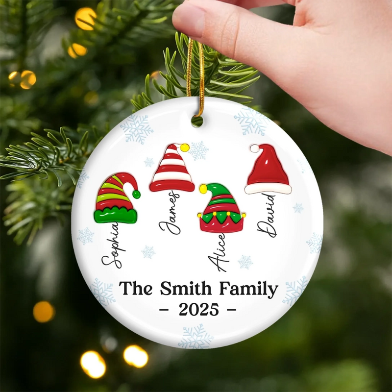 Custom Ceramic Ornament - Personalized Christmas Birthday Gifts For Mom, Dad, Brother, Sister, Kids - Joy Begins Where Family Gathers