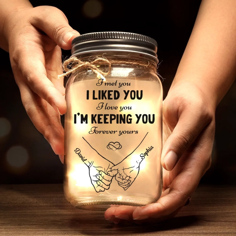 Custom Mason Jar Light - Personalized Anniversary Wedding Gifts For Husband And Wife, Him And Her - Love, Bottled And Glowing