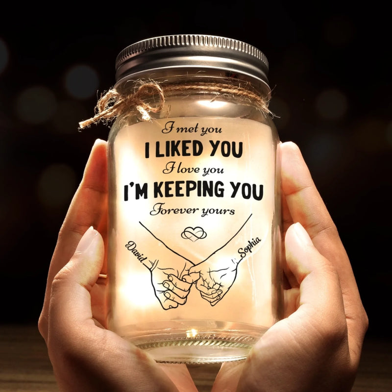 Custom Mason Jar Light - Personalized Anniversary Wedding Gifts For Husband And Wife, Him And Her - Love, Bottled And Glowing