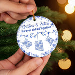 Custom Long Distance Ceramic Ornament - Personalized Christmas Birthday Gifts Brother, Sister - Miles Apart Same Heart