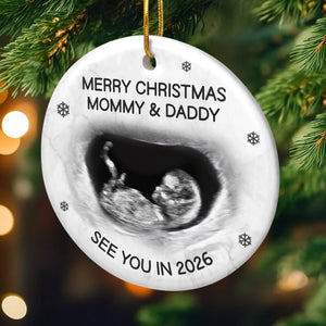 Custom Photo Ceramic Ornament - Personalized Christmas Baby Shower, Gender Reveal Gifts For New Moms, New Dads, New Parents - A Little Elf Arriving Soon
