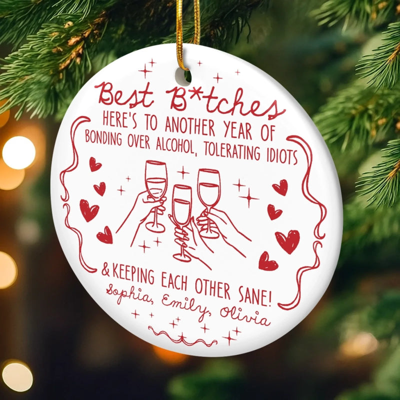 Custom Ceramic Ornament - Personalized Best Friend Christmas Birthday Gifts For Women, Besties, Sisters, BFF - Snowflakes And Giggles With You