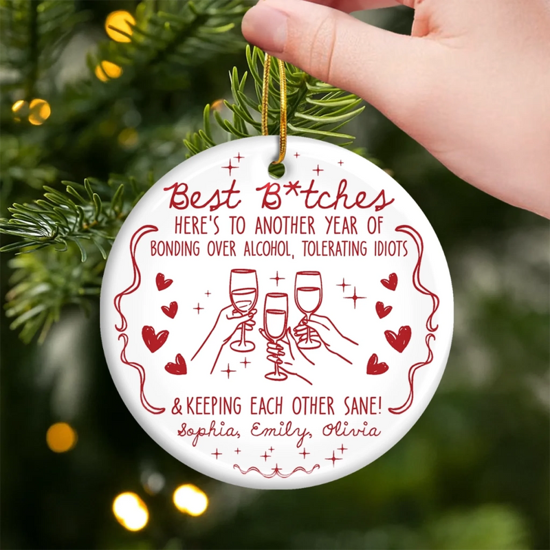 Custom Ceramic Ornament - Personalized Best Friend Christmas Birthday Gifts For Women, Besties, Sisters, BFF - Snowflakes And Giggles With You