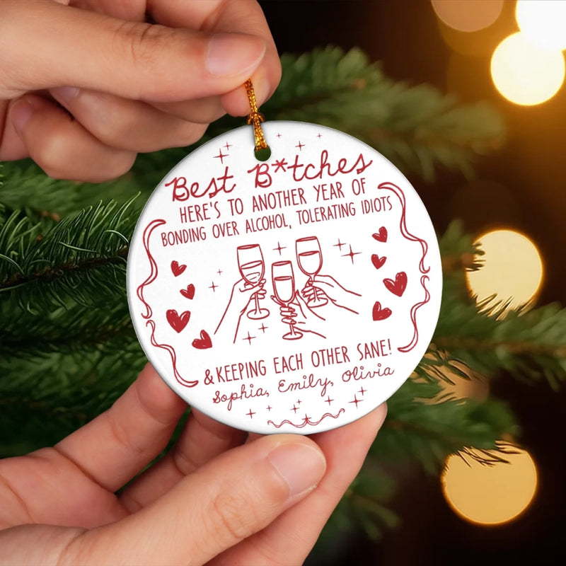 Custom Ceramic Ornament - Personalized Best Friend Christmas Birthday Gifts For Women, Besties, Sisters, BFF - Snowflakes And Giggles With You