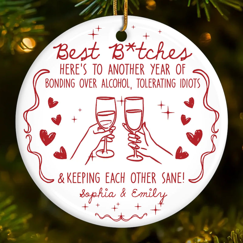 Custom Ceramic Ornament - Personalized Best Friend Christmas Birthday Gifts For Women, Besties, Sisters, BFF - Snowflakes And Giggles With You
