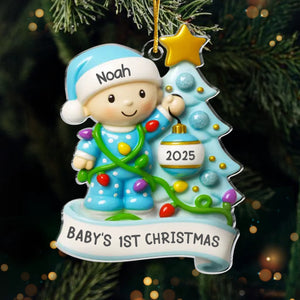 Custom First Christmas Acrylic Ornament - Personalized Christmas Baby Shower, Gender Reveal Gifts For New Moms, New Dads, New Parents - Tiny Snowflake Big Miracle