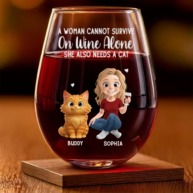 Custom Wine Glass - Personalized Christmas Birthday Gifts For Cat Lovers, Cat Mom And Dad - Life Needs A Purr
