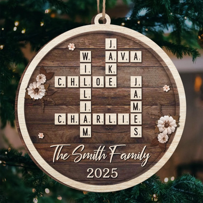 Custom Scrabble Wood Ornament - Personalized Christmas Birthday Gifts For Mom, Dad, Brother, Sister, Kids - Joy Gathers Around Our Tree