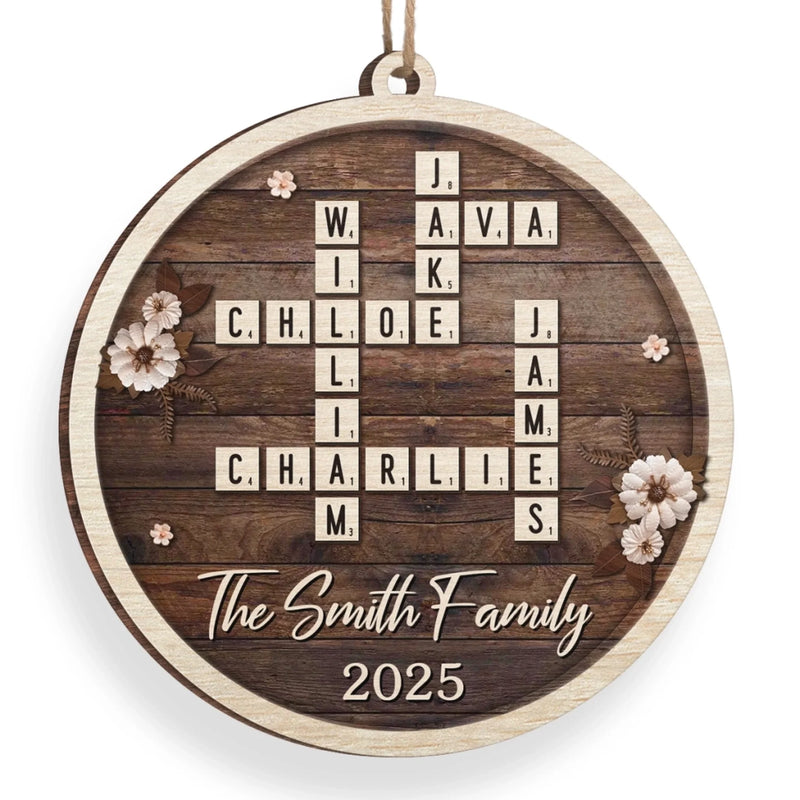 Custom Scrabble Wood Ornament - Personalized Christmas Birthday Gifts For Mom, Dad, Brother, Sister, Kids - Joy Gathers Around Our Tree