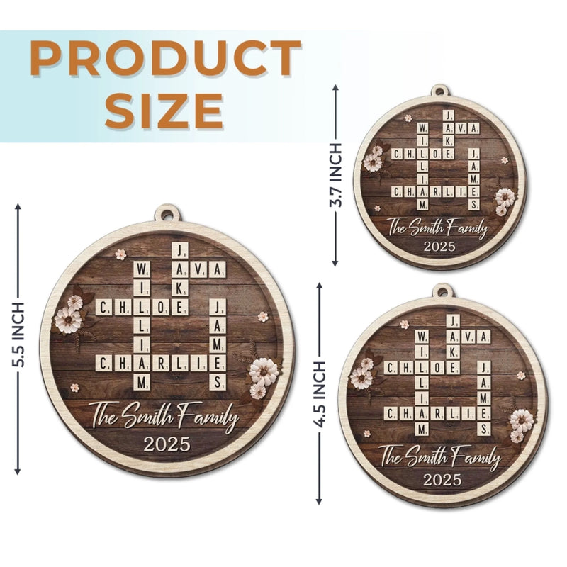 Custom Scrabble Wood Ornament - Personalized Christmas Birthday Gifts For Mom, Dad, Brother, Sister, Kids - Joy Gathers Around Our Tree