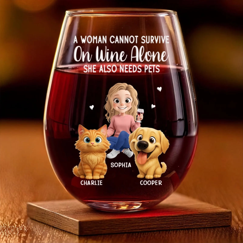 Custom Wine Glass - Personalized Christmas Birthday Gifts For Dog Cat Lovers, Dog Dad And Mom, Cat Owners - Love Is Four Paws