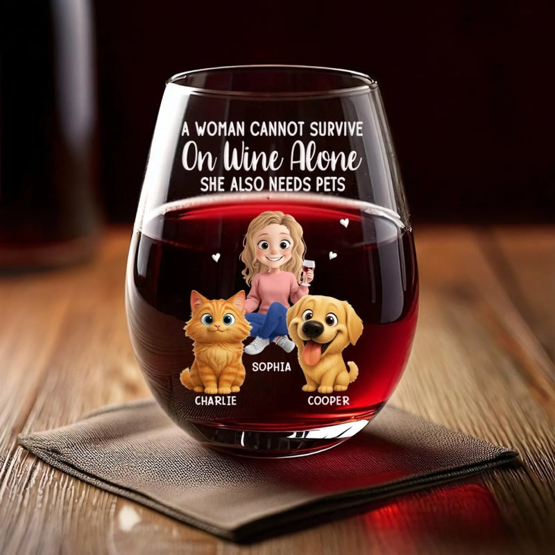Custom Wine Glass - Personalized Christmas Birthday Gifts For Dog Cat Lovers, Dog Dad And Mom, Cat Owners - Love Is Four Paws